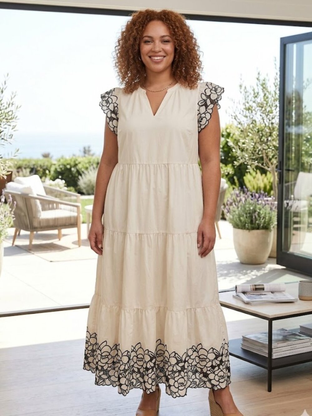 Torrid Belle Isle Maxi Dress Women's 10 Ivory Embroidered Flutter Sleeve Boho